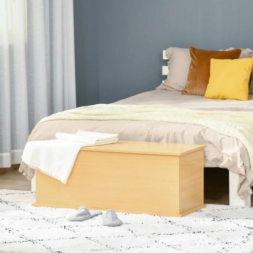 Baúl de Almacenamiento de Madera Taburete para Almacenaje con Tapa para Dormitorio Salón Carga Max. 120 kg 100x40x40 cm Natural [5]