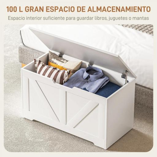 Baúl de Almacenaje para Dormitorio 100 L Puff de Almacenaje con Tapa Bisagra de Seguridad 80x40x45 cm Blanco [3]