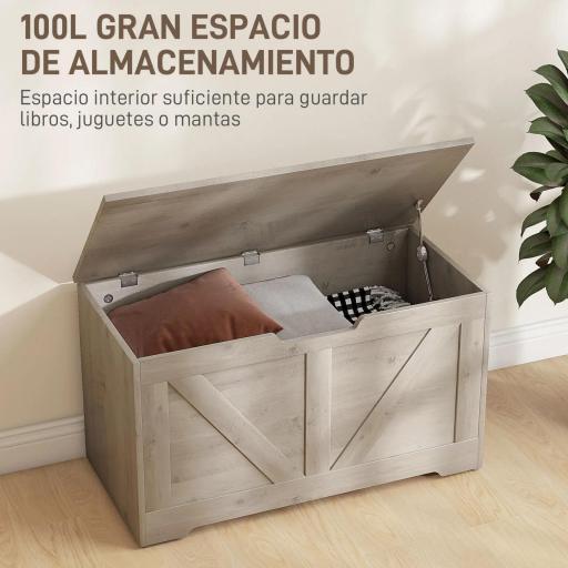 Baúl de Almacenaje para Dormitorio 100 L Puff de Almacenaje con Tapa Bisagra de Seguridad 80x40x45 cm Gris [4]