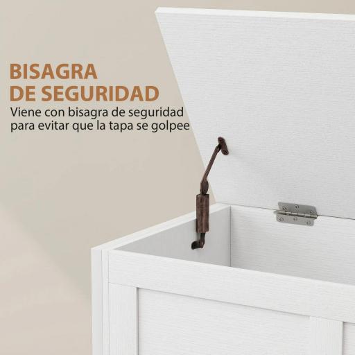 Baúl de Almacenaje para Dormitorio 95 L con Tapa Banco de Almacenaje con Bisagra de Seguridad 80x40x50 cm Blanco Veteado [3]