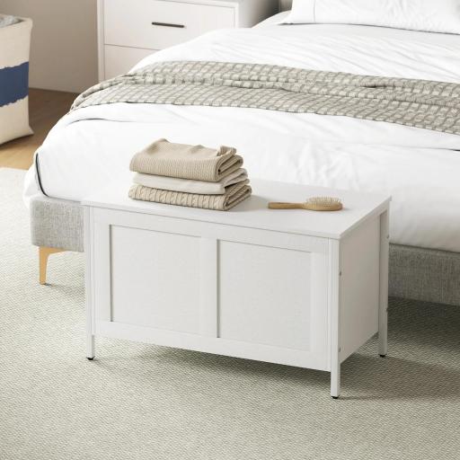 Baúl de Almacenaje para Dormitorio 95 L con Tapa Banco de Almacenaje con Bisagra de Seguridad 80x40x50 cm Blanco Veteado [5]
