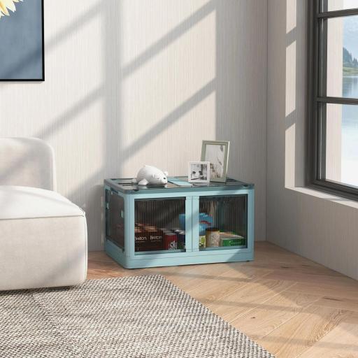 Caja de Almacenamiento Apilable con Tapa 69L de Capacidad Caja Organizadora Plegable con Ruedas 60x42x34 cm Azul