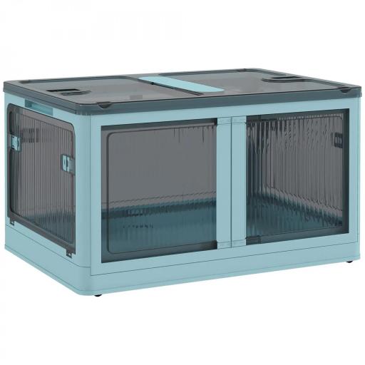 Caja de Almacenamiento Apilable con Tapa 69L de Capacidad Caja Organizadora Plegable con Ruedas 60x42x34 cm Azul [3]