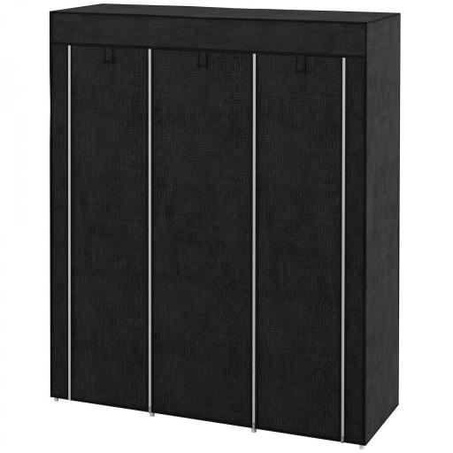 Armario de Tela Plegable Ropero Portátil con 8 Estantes y 2 Barras de Colgar para Dormitorio 125x43x162,5 cm Negro [8]