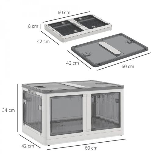 Caja de Almacenamiento Apilable con Tapa 69L de Capacidad Caja Organizadora Plegable con Ruedas 60x42x34 cm Blanco [1]