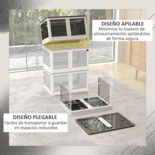 Caja de Almacenamiento Apilable con Tapa 69L de Capacidad Caja Organizadora Plegable con Ruedas 60x42x34 cm Blanco [6]