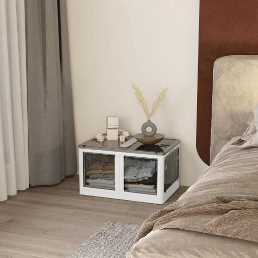 Caja de Almacenamiento Apilable con Tapa 69L de Capacidad Caja Organizadora Plegable con Ruedas 60x42x34 cm Blanco [5]