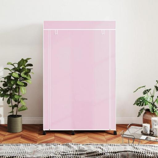 Armario de Tela con Ruedas Ropero Portátil con 6 Estantes y 1 Barra de Colgar para Dormitorio 103x43x162,5cm Rosa [7]