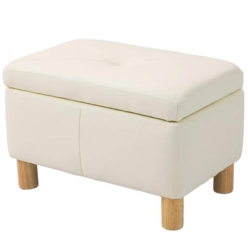 Baúl de Almacenaje para Dormitorio 33L Tapizado en PU Banco de Almacenaje con Patas de Madera 60x38x40 cm Crema [8]