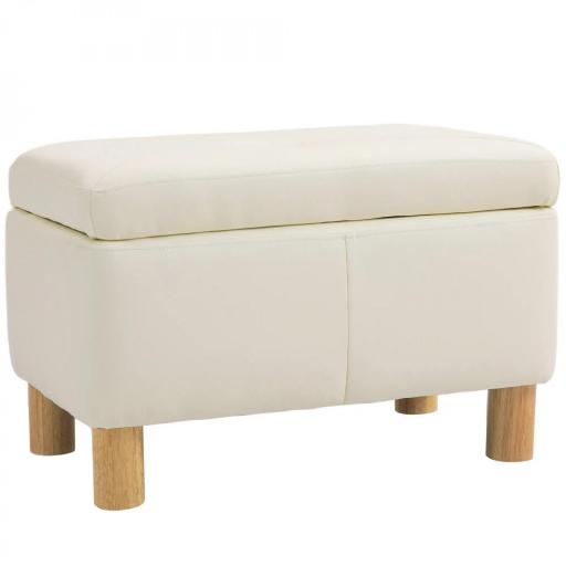 Baúl de Almacenaje para Dormitorio 33L Tapizado en PU Banco de Almacenaje con Patas de Madera 60x38x40 cm Crema [9]