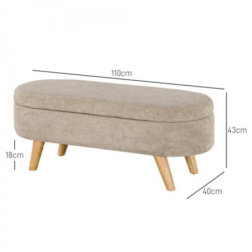  Banco de Almacenaje con Patas de Madera y Asiento Acolchado Carga 120 kg Puff Almacenaje Ovalado Beige [1]