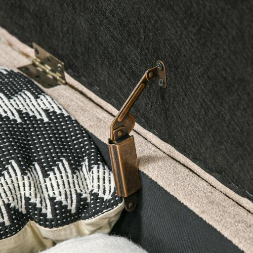  Banco de Almacenaje con Patas de Madera y Asiento Acolchado Carga 120 kg Puff Almacenaje Ovalado Beige [2]