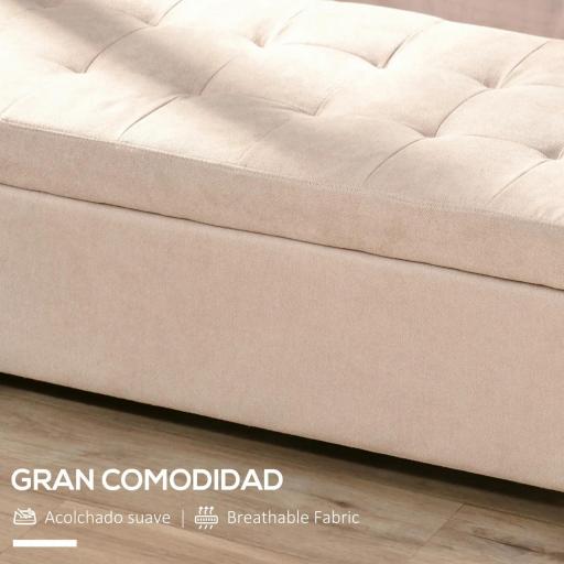 Banco de Almacenamiento Puff de Almacenaje Taburete Tapizado en Lino con Tapa Abatible para Entrada 125x49x41,5 cm Beige [4]