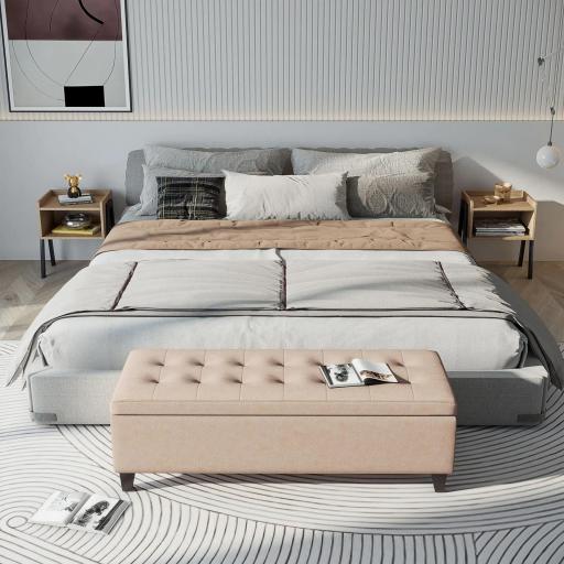 Banco de Almacenamiento Puff de Almacenaje Taburete Tapizado en Lino con Tapa Abatible para Entrada 125x49x41,5 cm Beige [7]