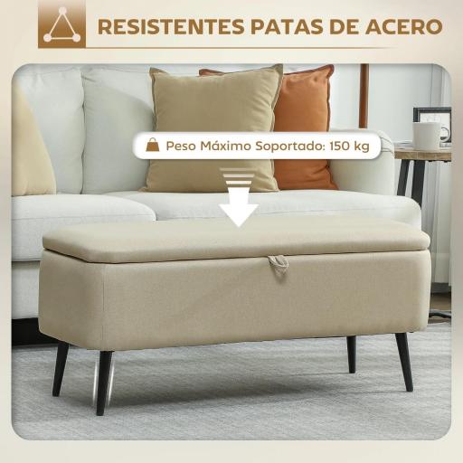 Banco de Almacenaje con Tapa Abatible y Patas de Acero para Dormitorio Salón Entrada 101x38,5x44,5 cm Beige [3]