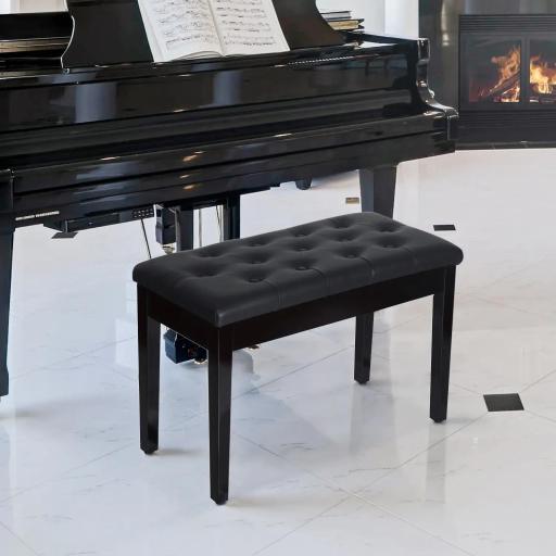 Taburete de Piano Banco de Teclado con Espacio de Almacenamiento Bajo del Asiento de Cuero Sintético 76x36x50 cm Negro
