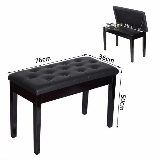 Taburete de Piano Banco de Teclado con Espacio de Almacenamiento Bajo del Asiento de Cuero Sintético 76x36x50 cm Negro [1]