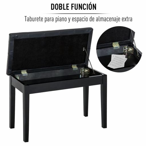 Taburete de Piano Banco de Teclado con Espacio de Almacenamiento Bajo del Asiento de Cuero Sintético 76x36x50 cm Negro [3]