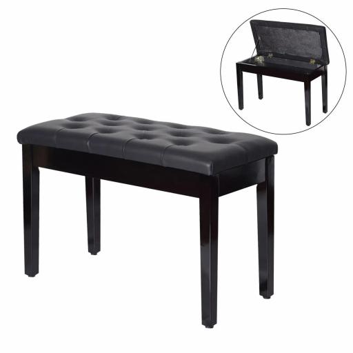 Taburete de Piano Banco de Teclado con Espacio de Almacenamiento Bajo del Asiento de Cuero Sintético 76x36x50 cm Negro [4]
