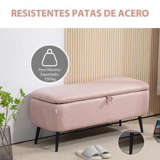 Banco de Almacenamiento con Tapa Abatible y Patas de Acero para Dormitorio Salón Entrada 101x38,5x44,5cm Rosa [6]