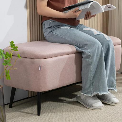 Banco de Almacenamiento con Tapa Abatible y Patas de Acero para Dormitorio Salón Entrada 101x38,5x44,5cm Rosa [7]