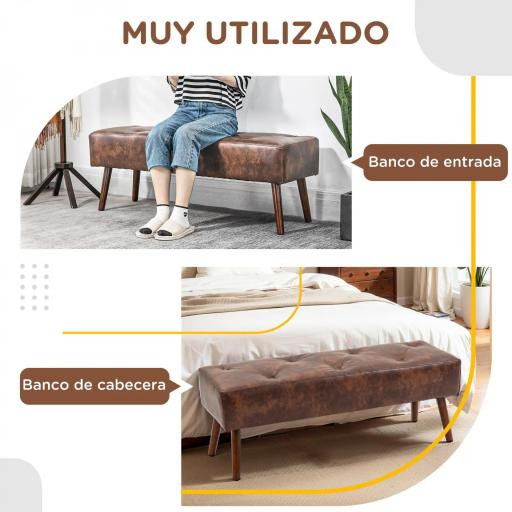 Banco de Pie de Cama Banqueta de dormitorio con Patas de Madera y Asiento Acolchado 114x38x42 cm Marrón [5]