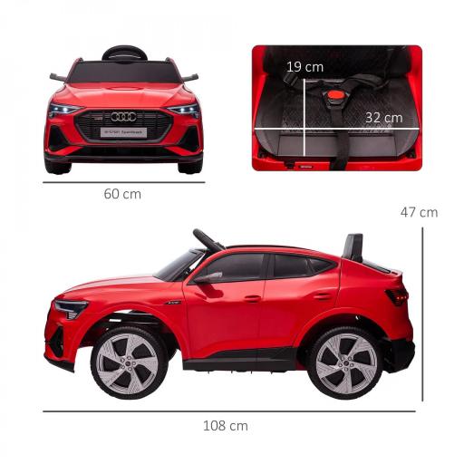 Coche de Batería para Niños 12V Audi E-tron con Mando a Distancia Faros Bocina Música Velocidad 3-5 km/h Rojo [1]