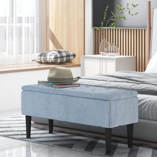 Banco de Pie de Cama Baúl de Almacenaje para Dormitorio con Tapa Abatible y Patas de Madera 95x38x45 cm Azul