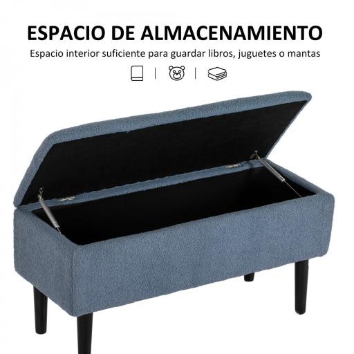 Banco de Pie de Cama Baúl de Almacenaje para Dormitorio con Tapa Abatible y Patas de Madera 95x38x45 cm Azul [5]