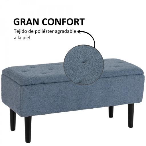 Banco de Pie de Cama Baúl de Almacenaje para Dormitorio con Tapa Abatible y Patas de Madera 95x38x45 cm Azul [2]