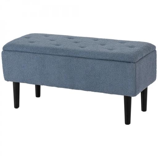 Banco de Pie de Cama Baúl de Almacenaje para Dormitorio con Tapa Abatible y Patas de Madera 95x38x45 cm Azul [9]