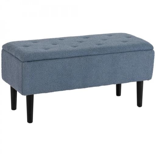 Banco de Pie de Cama Baúl de Almacenaje para Dormitorio con Tapa Abatible y Patas de Madera 95x38x45 cm Azul [10]