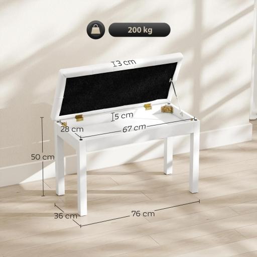Taburete de Piano Banco de Teclado con Espacio de Almacenamiento Bajo del Asiento de Cuero Sintético 76x36x50 cm Blanco [1]