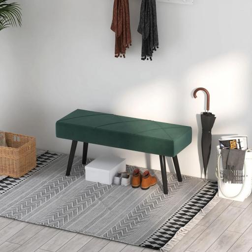 Taburete Pie de Cama Multifuncional con Pies de Acero y Asiento Acolchado para Entrada Pasillo 100x36x45 cm Verde [6]