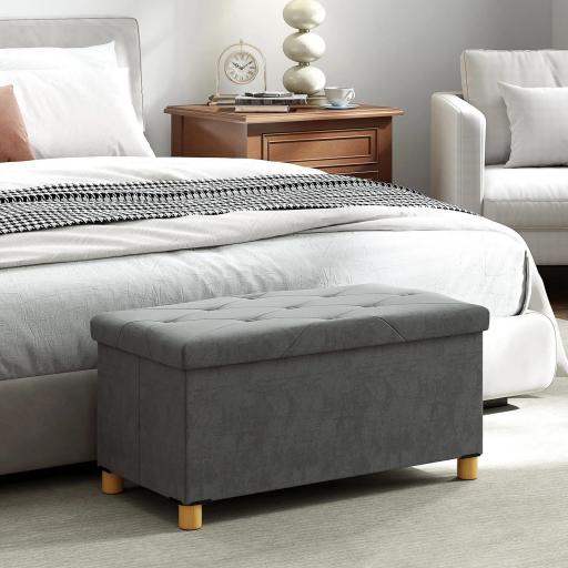 Banco Almacenaje Capacidad de 67 L 76x38x38 cm Tapizado en Terciopelo Carga 120 kg para Sala de Estar Dormitorio Gris [4]