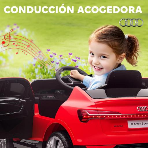 Coche de Batería para Niños 12V Audi E-tron con Mando a Distancia Faros Bocina Música Velocidad 3-5 km/h Rojo [7]