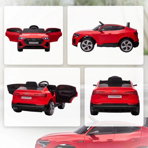 Coche de Batería para Niños 12V Audi E-tron con Mando a Distancia Faros Bocina Música Velocidad 3-5 km/h Rojo [5]