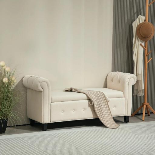 Banqueta de Almacenaje con Reposabrazos Enrollados para Dormitorio Salón Pasillo 146,5x49x74,5 cm Beige