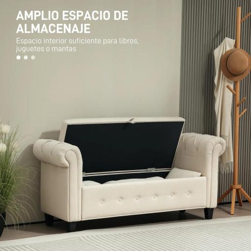 Banqueta de Almacenaje con Reposabrazos Enrollados para Dormitorio Salón Pasillo 146,5x49x74,5 cm Beige [2]