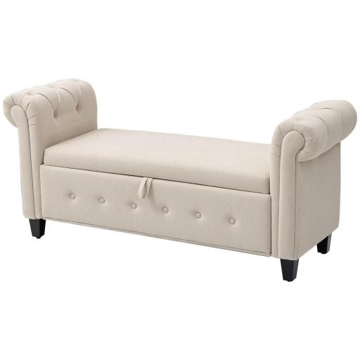 Banqueta de Almacenaje con Reposabrazos Enrollados para Dormitorio Salón Pasillo 146,5x49x74,5 cm Beige [7]