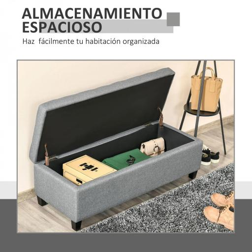 Banco de Almacenamiento Puff de Almacenaje Taburete Tapizado en Lino con Tapa Abatible para Entrada 125x49x41,5 cm Gris [2]