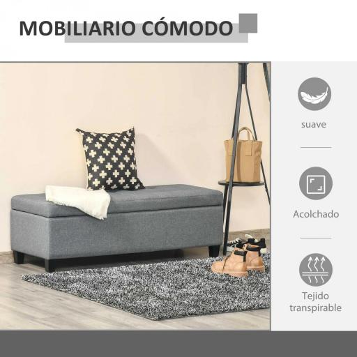 Banco de Almacenamiento Puff de Almacenaje Taburete Tapizado en Lino con Tapa Abatible para Entrada 125x49x41,5 cm Gris [4]