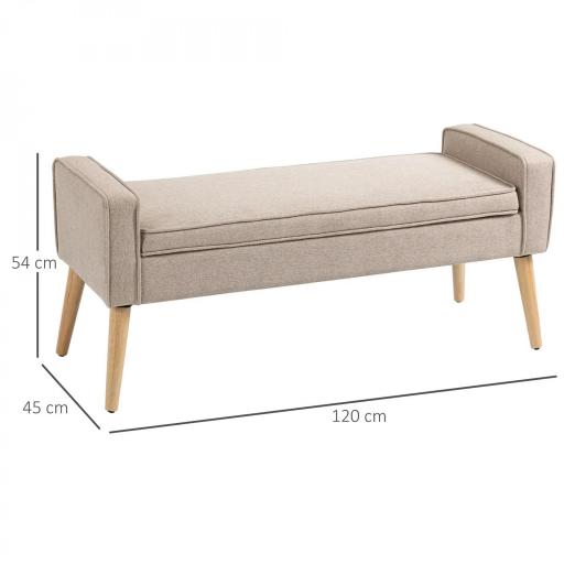 Baúl de Almacenaje Tapizado en Lino con Tapa Abatible y Patas de Madera para Dormitorio Salón 20x45x54 cm Beige [1]