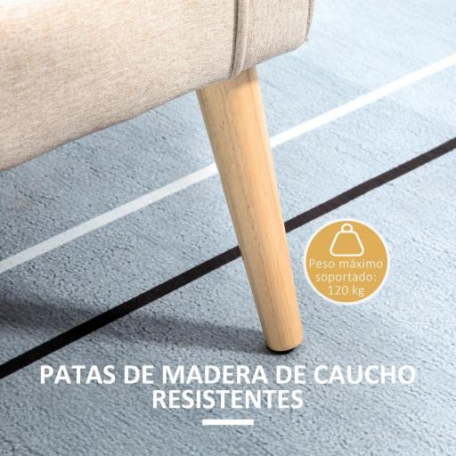 Baúl de Almacenaje Tapizado en Lino con Tapa Abatible y Patas de Madera para Dormitorio Salón 20x45x54 cm Beige [6]