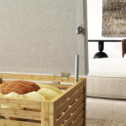 Baúl de Almacenaje 122L Tapizado en Lino Sintético con Cojín Marco de Bambú 90x42x43 cm Gris y Natural [4]