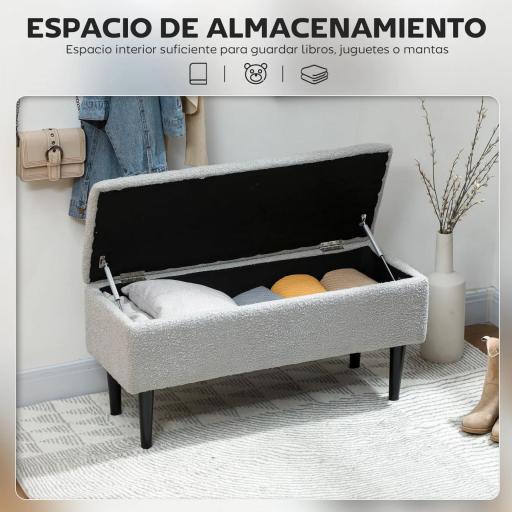 Banco Almacenaje Plegable Capacidad de 57 L 95x38x45 cm Tapizado en Borreguito Pie de Cama para Salón Dormitorio Gris [5]