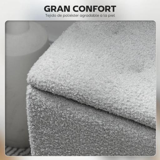 Banco Almacenaje Plegable Capacidad de 57 L 95x38x45 cm Tapizado en Borreguito Pie de Cama para Salón Dormitorio Gris [4]