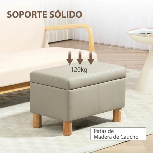 Baúl de Almacenaje para Dormitorio 33L Tapizado en PU Banco de Almacenaje con Patas de Madera 60x38x40 cm Gris Claro [5]