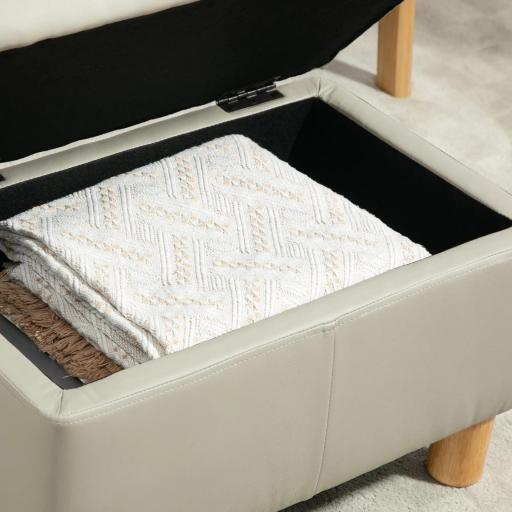 Baúl de Almacenaje para Dormitorio 33L Tapizado en PU Banco de Almacenaje con Patas de Madera 60x38x40 cm Gris Claro [7]