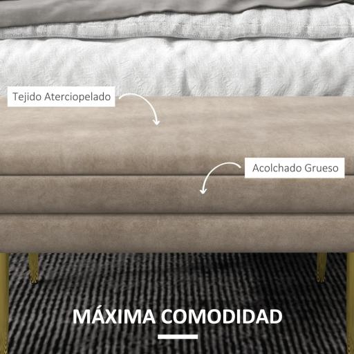 Banco de Almacenaje para Dormitorio 30L Tapizado en Terciopelo Pie de Cama con Patas de Acero 79,5x37,5x43 cm Beige [3]